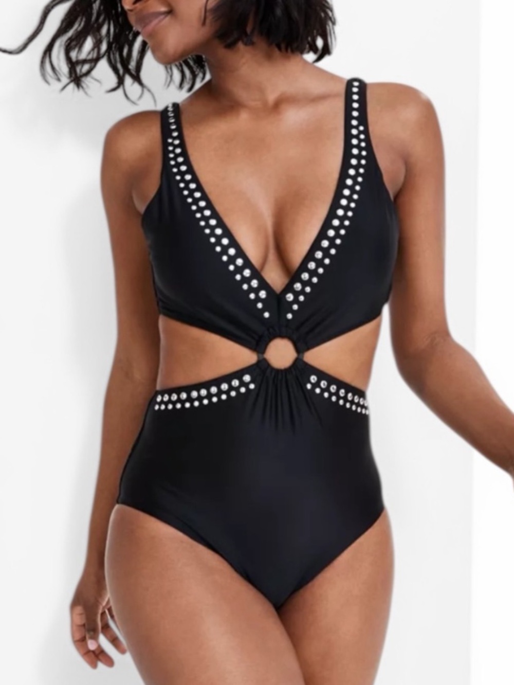 New! Bar III Studded Black One Piece Swimsuit Size Large